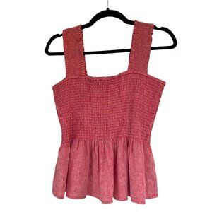 Maeve by Anthropologie Pink Red Smocked Peplum Sleeveless Top Size L